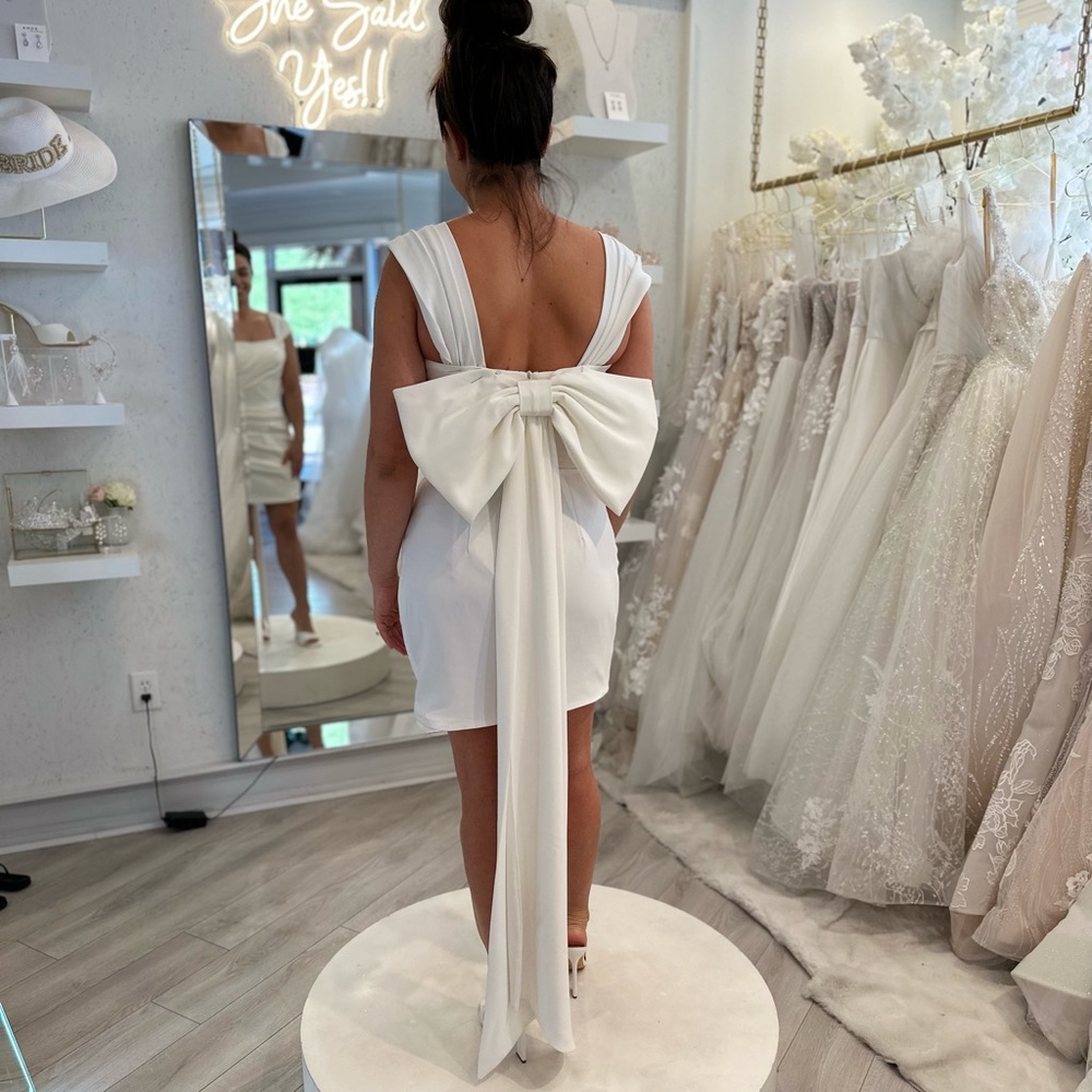 Short Mini Wedding Party Dress with Big Bow - rehearsal dinner, receptions dress